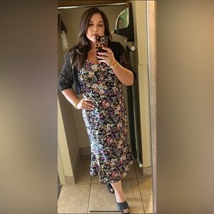 Pink and Yellow Ruffled Tiered Midi Dress with Flutter Cap Sleeves